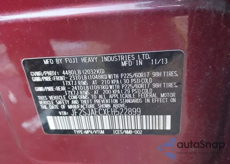 2014 Subaru Forester 2.5I Premium from USA, damaged, VIN JF2SJAECXEH522899